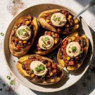 Chili Stuffed Baked Potatoes (oil-free)