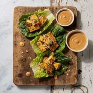 10-Minute Crispy Tofu Lettuce Wraps with Thai Peanut Sauce